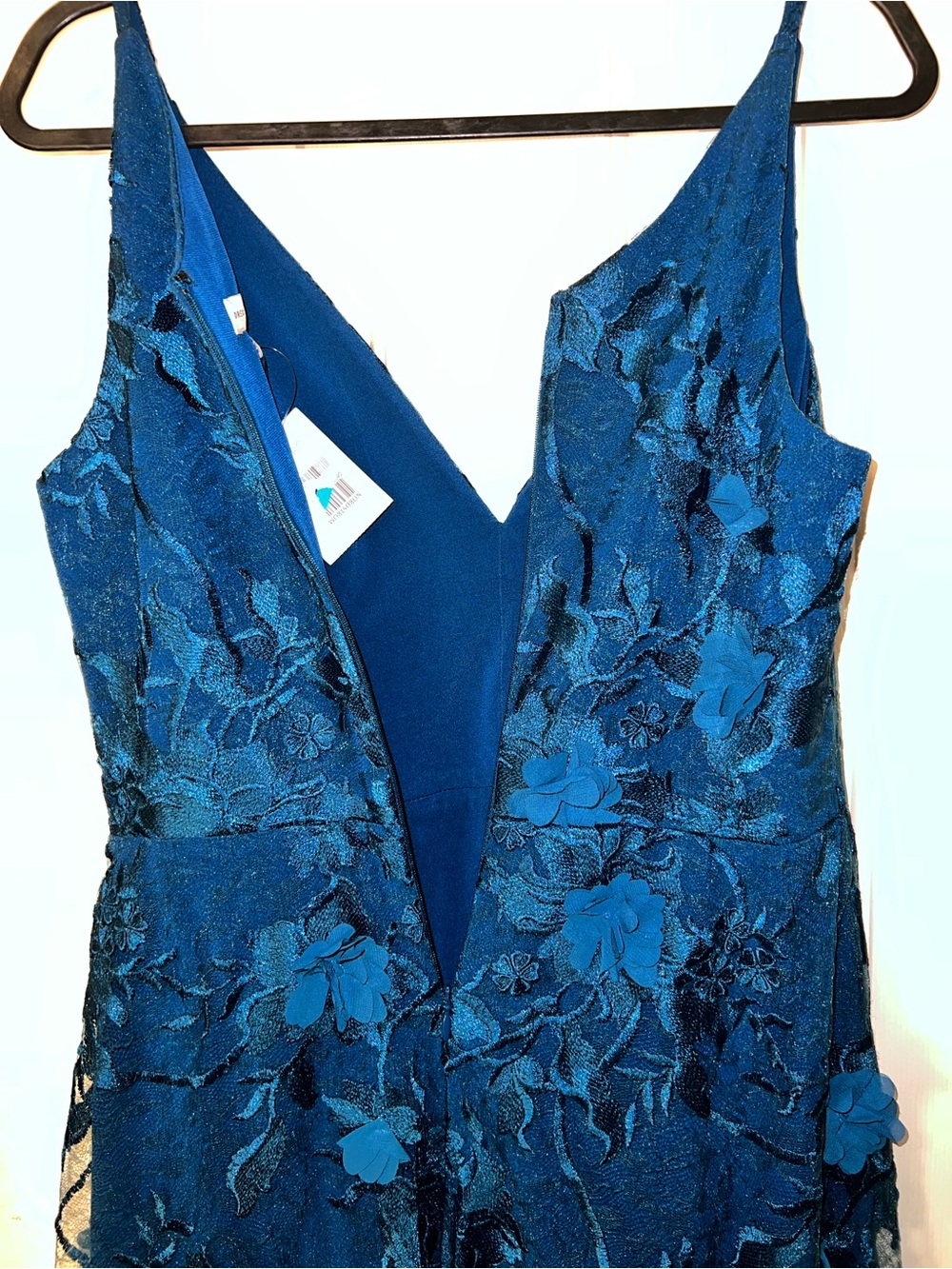 Dress the Population Sidney Gown Peacock Blue 3D Floral Appliqué Maxi Dress M - Picture 9 of 15